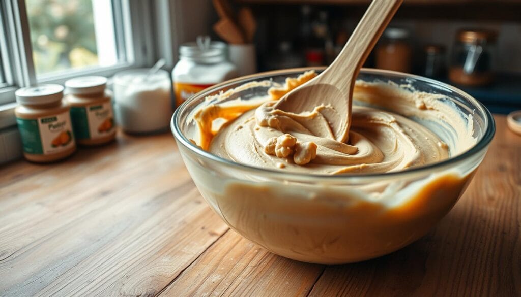 Mixing Peanut Butter Cookie Dough Mixing Peanut Butter Cookie Dough